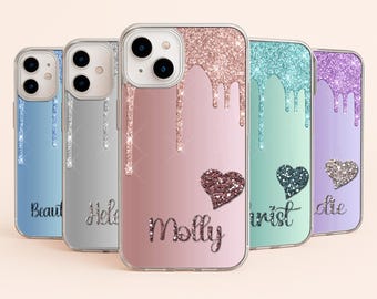 Personalized Glitter Drip Phone Case: Custom Name Heart Cover