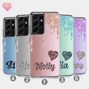 Personalised Printed Glitter gel grip phone case cover hard back for Samsung S23 A21s S21 FE A12 A52 A54 5g A34 5g A33 5g A53 5g 292