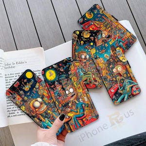 Étui portefeuille pour iPhone Samsung, impression psychédélique, street art, cuir PU, porte-cartes Samsung S25, iPhone série 16 MJ 49