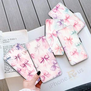 Étui portefeuille pour iPhone Samsung en cuir synthétique polyuréthane imprimé Coquette avec nœud et porte-cartes Samsung S25 pour iPhone série 16 MJ35