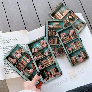 Capa tipo carteira para iPhone para Samsung IMPRESSO Shabby Chic Design de estante de couro PU Porta-cartões Samsung S25 iPhone 16 Series MJ34