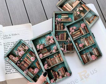 Floral Bookshelf Wallet Case: Cottagecore Book Lover Gift for iPhone & Samsung S26 Series