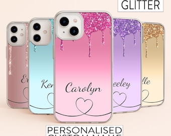 Personalized Glitter Drip Phone Case for Samsung Galaxy, Custom Protective Cover, Gift for Her