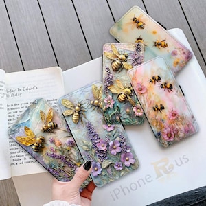 Funda para teléfono con tarjetero, billetera móvil de piel sintética, parte trasera magnética, soporte lateral, funda para teléfono, diseño de abeja, funda para iPhone MJ4
