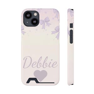 Estuche para teléfono con lazo coqueto color lila y tarjetero. Elegante regalo personalizado. Perfecto para cumpleaños, San Valentín, regalo de uso diario para ella.