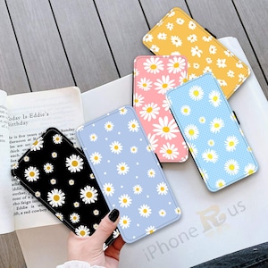 Capa de couro com estampa de flor de margarida para Samsung Galaxy S24 S23 FE S21 A21s S20 FE A25 5G A52s Apple iPhone 15 14 13 12 11 XR 429
