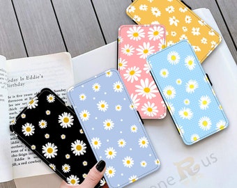 Daisy Flower Phone Case Leather Wallet For Samsung Galaxy S23 S22 S21 A21s S20 FE A22 A52s Apple iPhone 15 14 13 12 11 XR  429