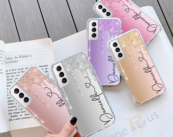 PERSONALISED gel grip phone case for Samsung Galaxy models name or Initials hard back S23 Ultra S21 A21s S20 FE A54 5G A12 A52 A34 5G 144