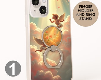 Angelcore Phone Case: Pastel Cherub Ring Stand, Soft Grip