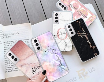 Funda de teléfono personalizada con acuarela de mármol: nombre personalizado para Samsung y iPhone
