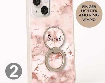 Personalized Rose Gold Marble Phone Case with Ring Stand: Custom Initials