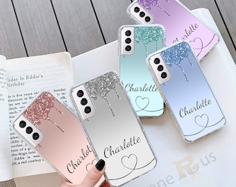 PERSONALISED gel grip phone case cover  name or Initials hard back for Samsung S24 S23 Case Samsung A21s Case Samsung S21 FE A12 A54 5G  164