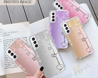 Personalized Glitter Heart Samsung Case: Custom Name Girly Cover