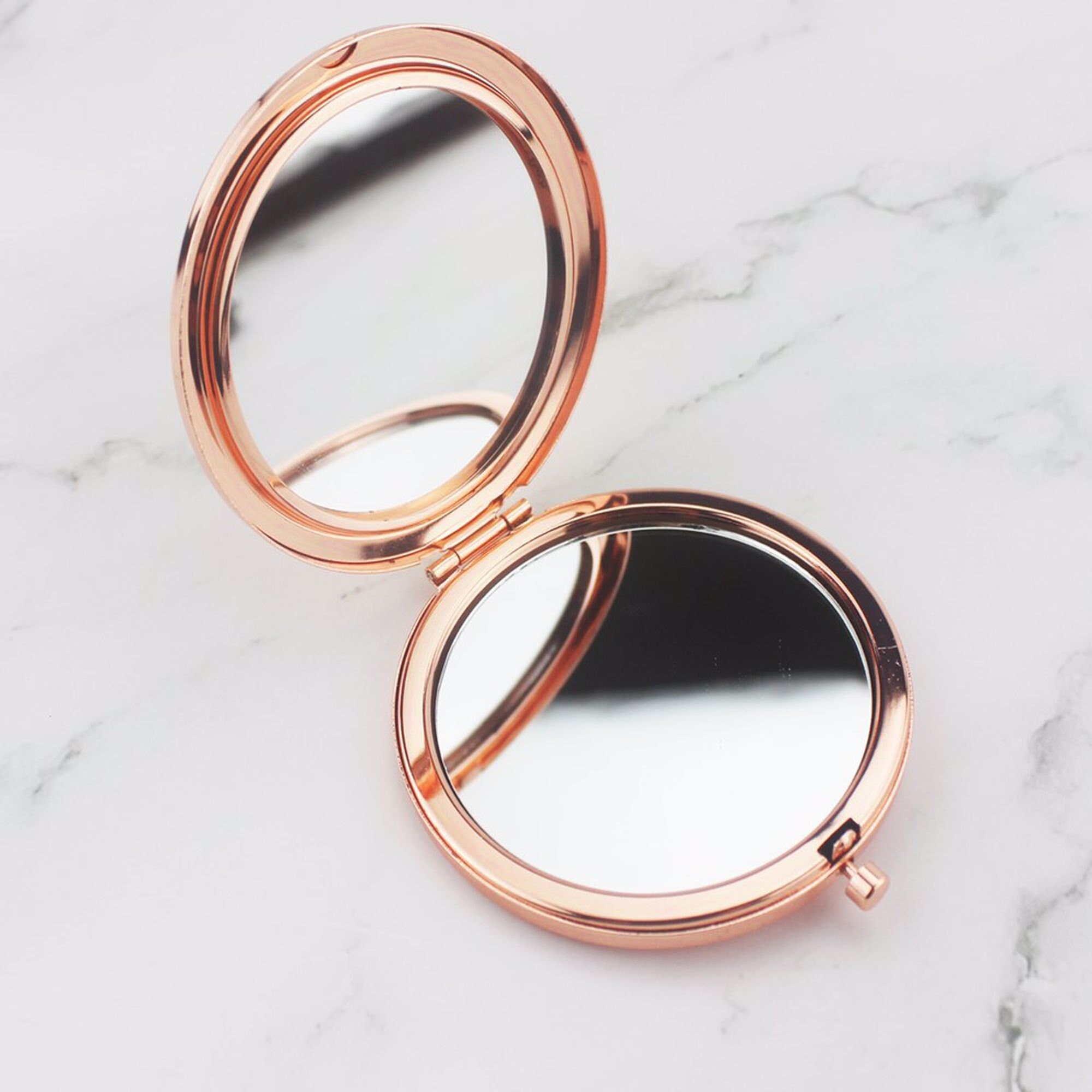 Monogram Metallic Rose Gold Pink Glitter Drips Compact Mirror
