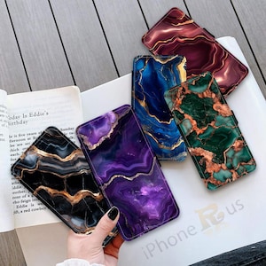 Étui portefeuille pour iPhone pour Samsung en cristal d'agate IMPRIMÉ, porte-cartes en cuir synthétique polyuréthane, Samsung S25, iPhone série 16 MJ30