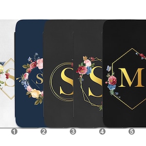 Funda tipo cartera para teléfono con inicial floral, diseño de letras personalizado, cubierta magnética, monograma floral personalizado, Samsung Galaxy, iPhone, regalo para ella
