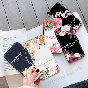 Leder Handytasche individuell Name Blumendruck Design Kartenhalter Geburtstag Geschenk für Frauen personalisierte Hülle Geschenk 222