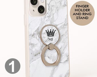 Personalized White Marble Phone Case with 360 Ring Stand: Custom Name, Protective Grip