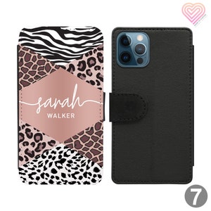 Étui portefeuille personnalisé pour iPhone Samsung, motif animalier personnalisé, porte-cartes en cuir synthétique polyuréthane, cadeau de protection pour iPhone S25, série 16