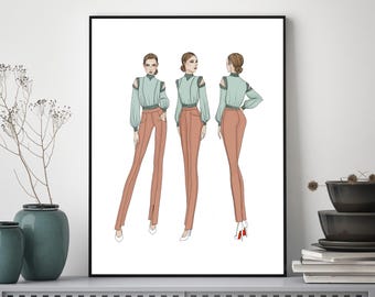 Head to Toe Fashion Illustration | Women’s Wear Design Sketch | Digital Fashion Art Print Download