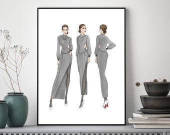 Modern Fashion Illustration | Women’s Wear Design Sketch | Digital Fashion Art Print Download