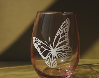 Butterfly Pink Wine Glass