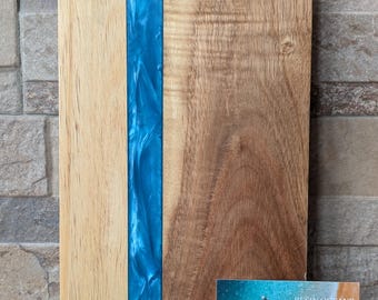 Christmas cheese board. Acacia Wood Cutting Board, kitchen Serving Platter, food display, blue resin river