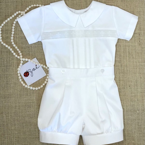 A Special  Boy Christening ,or Baptism outfit , Very Delicate Horizontal insertions of Crosses ,Made with Love and care by Zoekidsclothes.