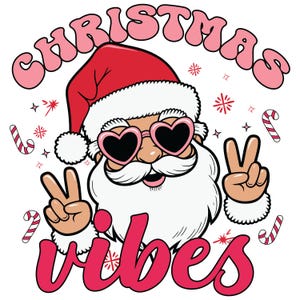 Retro Santa PNG: Funny Christmas Vibes, Heart Glasses (Digital Download)