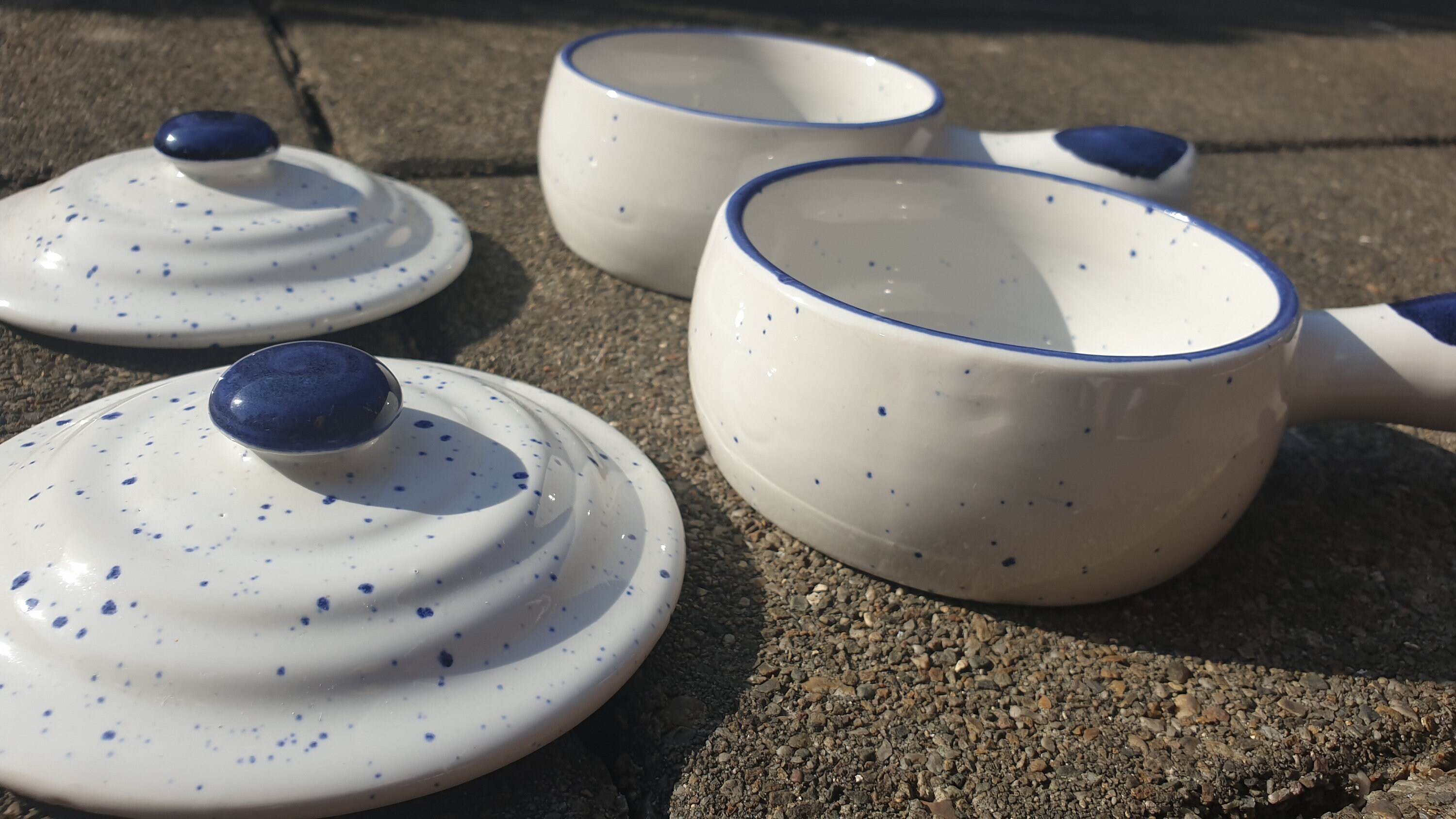 Set of two vintage ceramic pot crocks with lid and handle Etsy