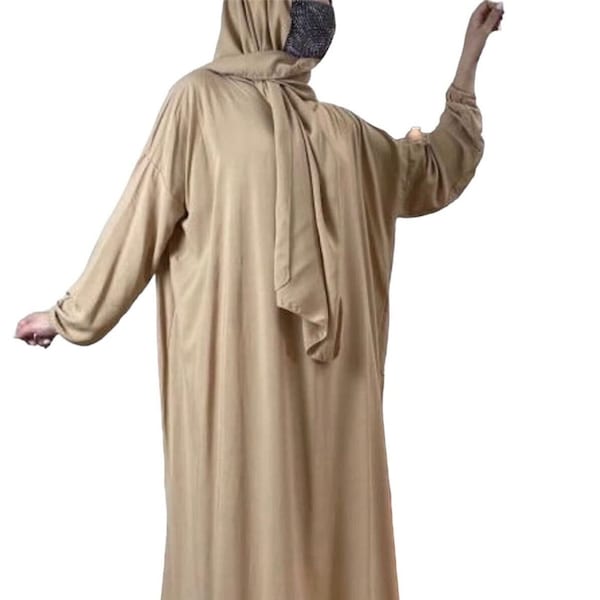 Robe de prière musulmane avec hijab attaché taille unique écharpe en coton salah à capuche sous la casquette abayah