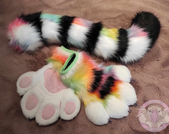 Premade Rainbow Tiger Paw & Tail Set