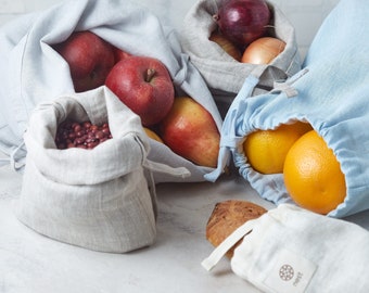 Linen Reusable Storage Bags / Linen Bread Baguette Bag / Linen Grocery Shopping Bag / Zero Waste Sustainable Linen Produce Bags