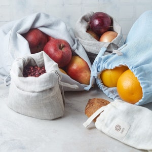 Linen Reusable Storage Bags / Linen Bread Baguette Bag / Linen Grocery Shopping Bag / Zero Waste Sustainable Linen Produce Bags