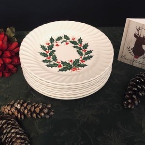 Scio Holly Dinner Plates Set of 4, Holiday Dinnerware, Vintage Christmas Cookie Plate, Replacement China Scio, Ironstone