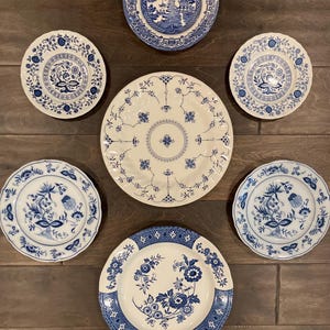 Vintage Blue and White Plate Wall Curation, Transferware Plate Gallery, Mixed Blue Wall Art Gift