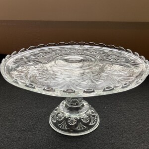 Vintage 9” Star and Fan Cut Glass Cake Stand, Special Occasion Cake Stand, Cake Pedestal Gift, Baker Gift