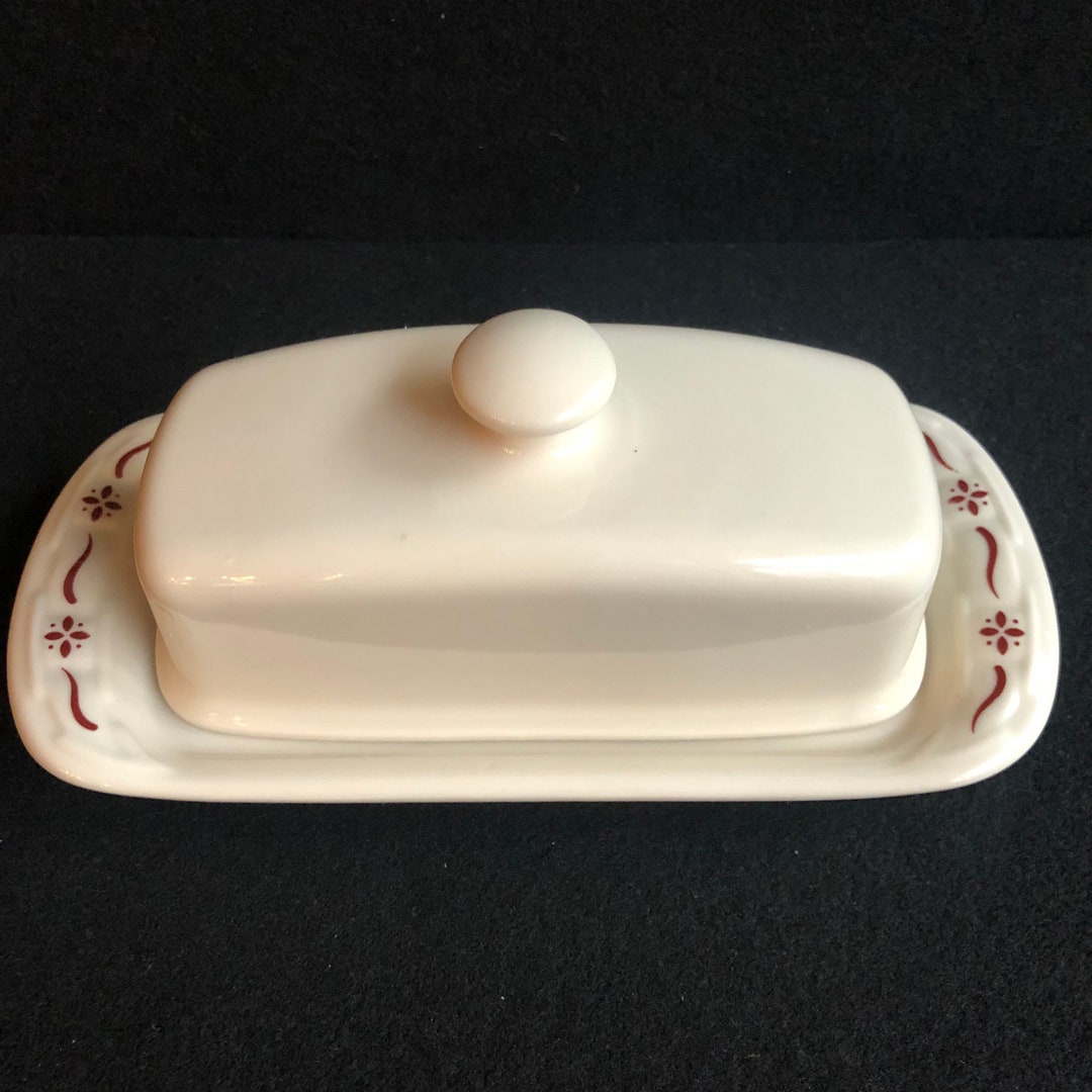 Longaberger Woven Traditions Red Butter Dish, Large Farmhouse Style