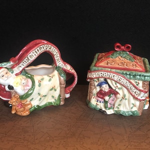 Vintage Fitz and Floyd Creamer and Sugar Bowl Set, 1993 Fitz and Floyd ‘Twas the Night before Christmas Set
