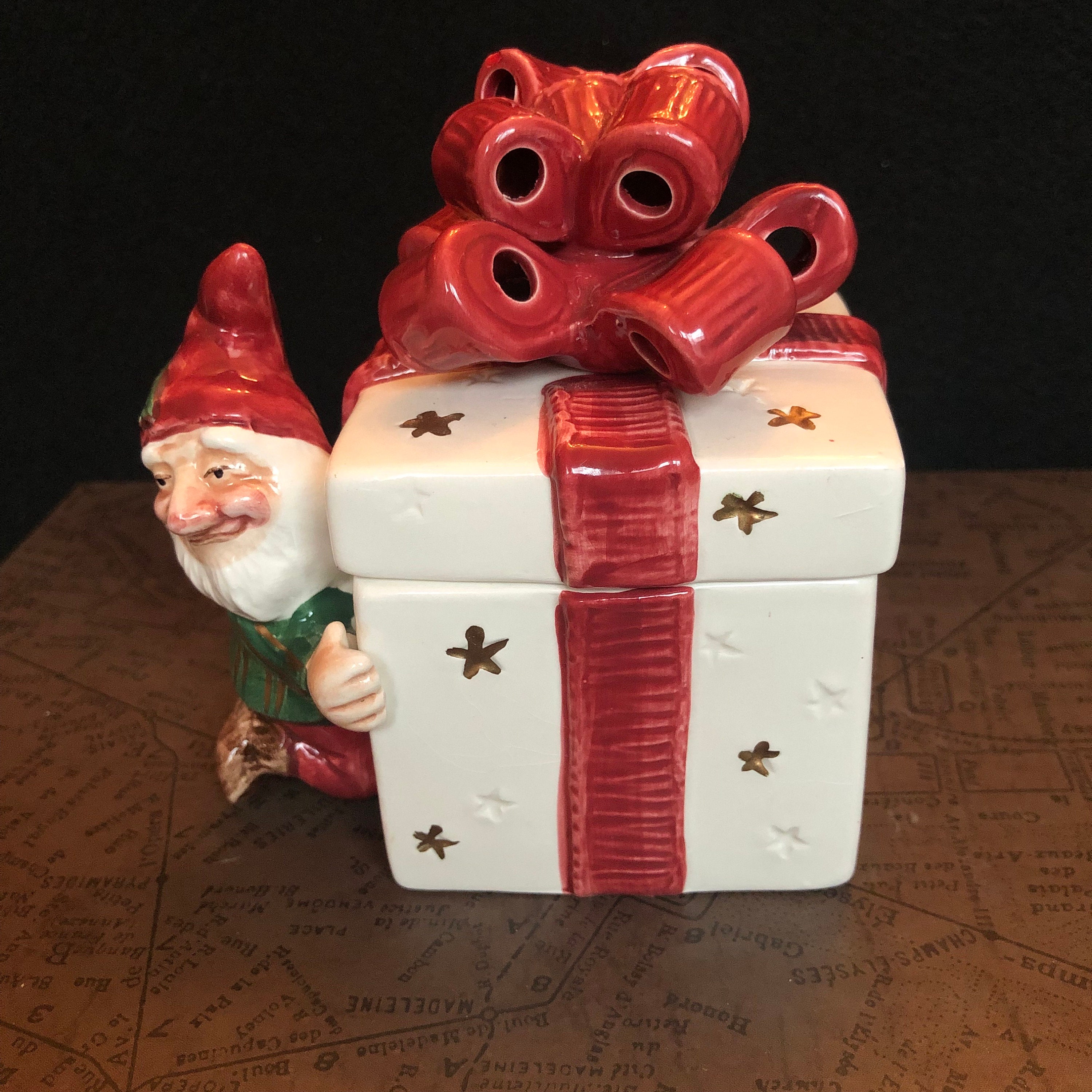 Vintage Fitz and Floyd Elves and Presents Creamer and Lidded Sugar Bowl