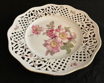 Schumann Arzberg Germany Rosedale Plate, Pierced Plate, Special Occasion Plate,Bridal Luncheon, Gift for Gardener, Mothers Day Gift