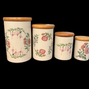 Set of Four Vintage Portmeirion Canisters Flowers of the Year Susan Williams-Ellis, Botanic Garden Collection, Garden Aesthetic Gift