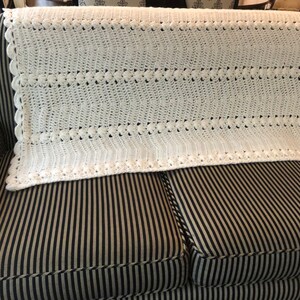 Hand Crocheted Wool Blend Afghan: Vintage Neutral Throw Blanket