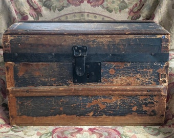 19th Century Doll Chest, Antique Doll Clothes Humpback Chest, Collectible Doll Wardrobe Chest