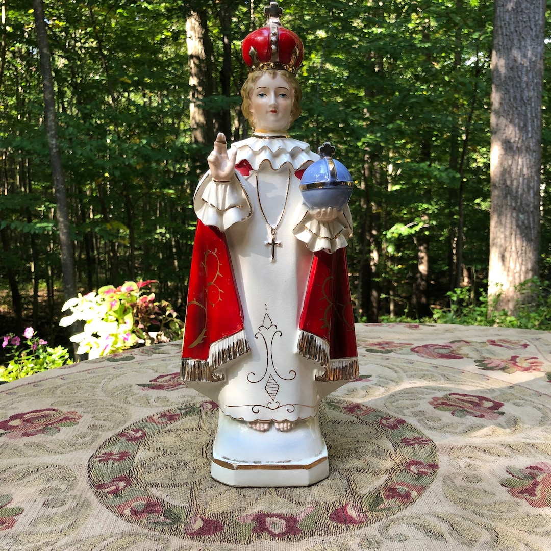 Vintage Infant of Prague Ceramic Statue, Midcentury Catholic Religious