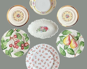 Vintage Floral Plates Wall Art , Antique Plate Wall Decor