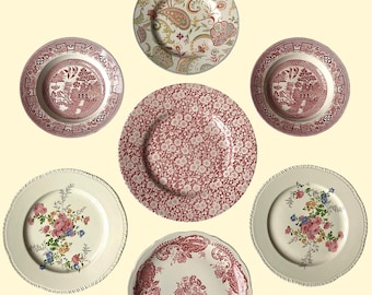 Vintage Pink Floral Plates Set, Cottagecore Gallery Wall China, Mix Match England USA