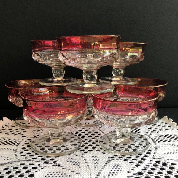 Kings Crown Sherbert Bowls by Tiffin-Franciscan 1950s Set of 4, Midcentury Formal Dining, Flashed Glass Collector, Kings Crown Collectible