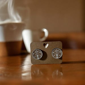 Wooden Coffee Stud Earrings | Handmade Starbucks-Inspired Earrings | Cute Gift for Coffee Lovers and Baristas