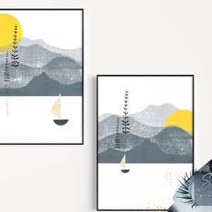 Norwegian Art, Friluftsliv, Printable Artwork, Scandi Print, Boat Art, Torn Paper Art, Mountains Wall Art, Gift For Outdoorsy People
